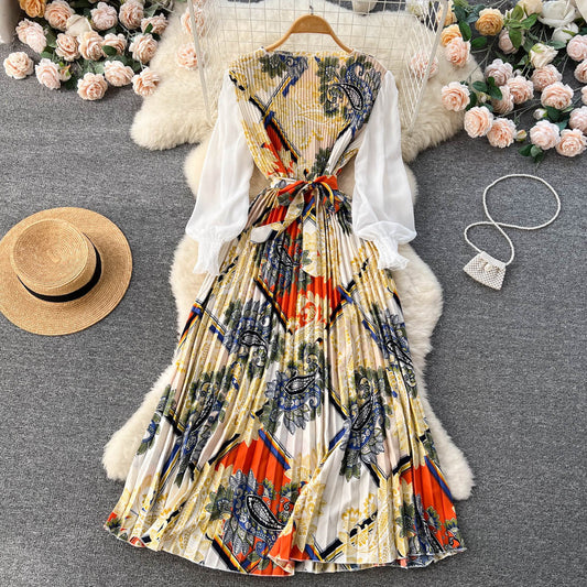 Bedrucktes Maxi Kleid mit Langen Ärmeln und Ethnischen Mustern | Ideal für Frühling und Sommer