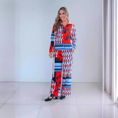 Bluse mit Reverskragen und Weitbeiniger Hose im Set | Ideal für den Frühling