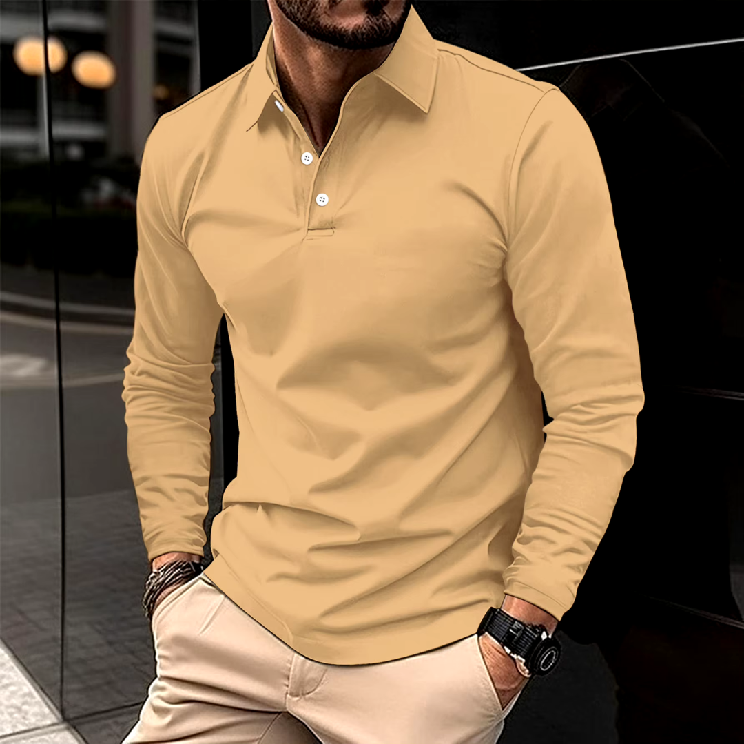Herren Slim Fit Polo-Shirt mit langen Ärmeln | Ideal für Alle Jahreszeiten