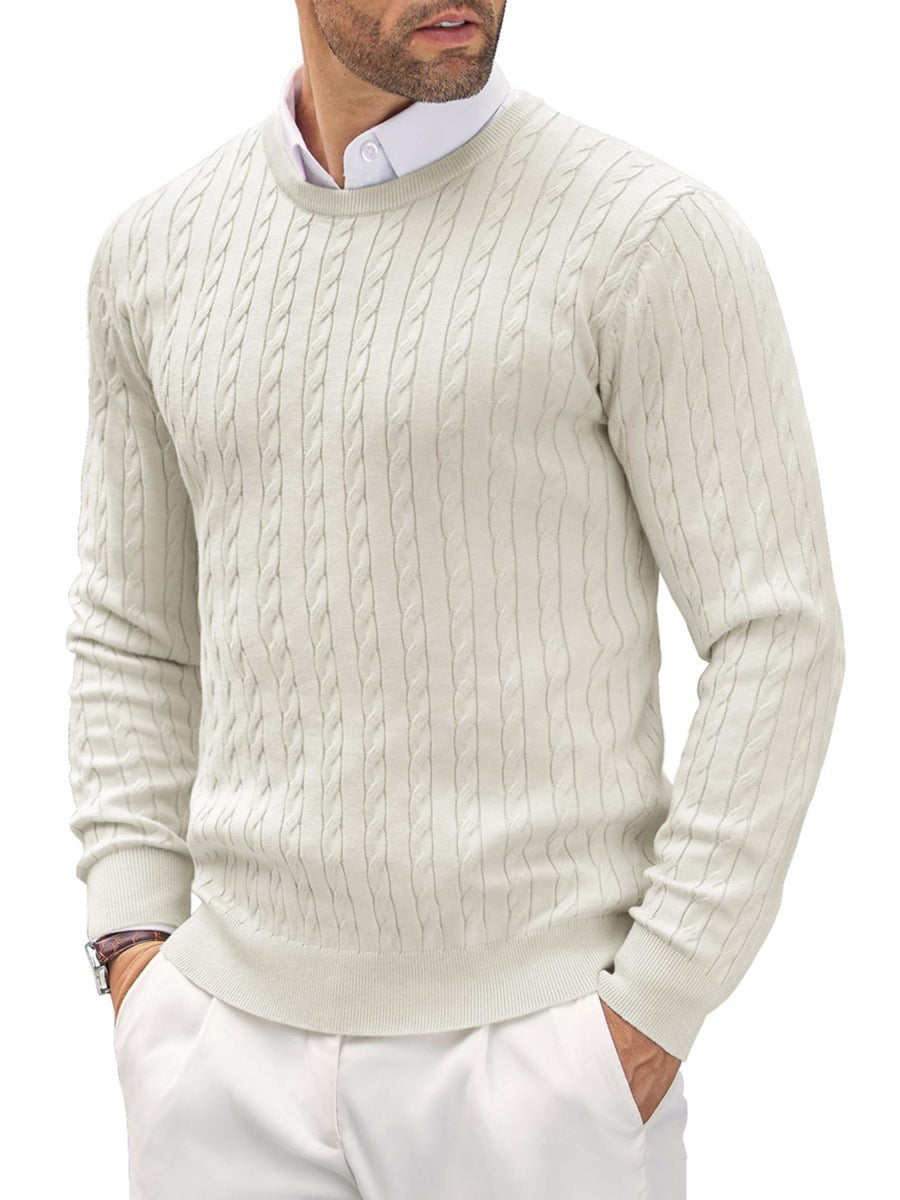 Herren Rundhals Slim-Fit Strickpullover mit gedrehtem Muster, ideal für den Herbst