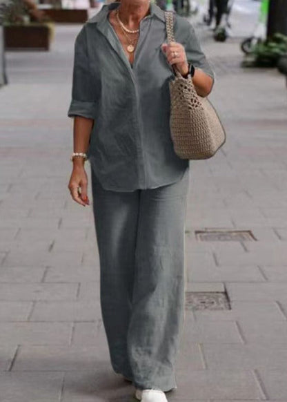 Set aus Langarmshirt und Hose mit weitem Bein