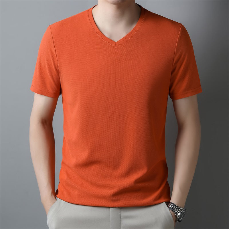 Herren Dünnes Uni-Farbenes V-Ausschnitt Kurzarm-Shirt Ideal für den Sommer