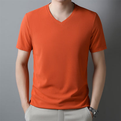 Herren Dünnes Uni-Farbenes V-Ausschnitt Kurzarm-Shirt Ideal für den Sommer
