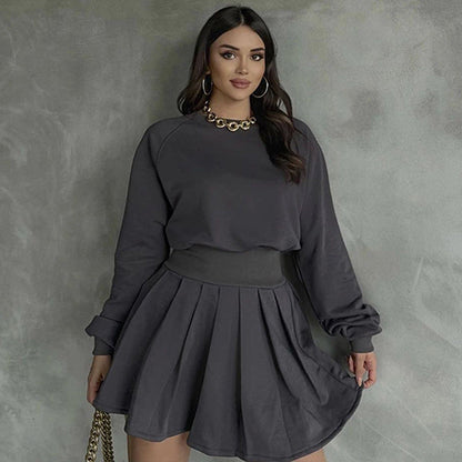 Strickpullover mit Langarm und Plissiertem Rock Zweiteiler | Ideal für den Herbst
