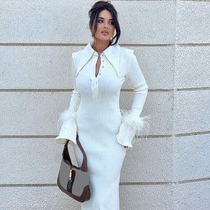 Langes Unifarbenes Kleid mit Polokragen | Ideal für Frühling und Herbst