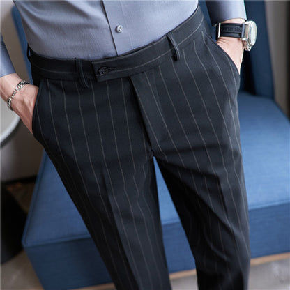 Herren Gestreifte Stretch-Anzughose | Ideal für den Herbst