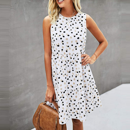 Punktebedrucktes Ärmelloses Swing T-Shirt Kleid mit Tasche | Ideal für Sommer