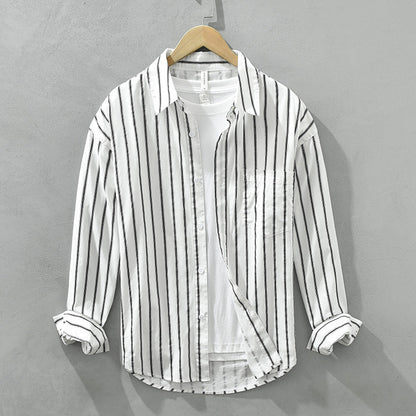 Herren Quadratkragen Gestreiftes Baumwoll-Shirt Ideal für den Sommer