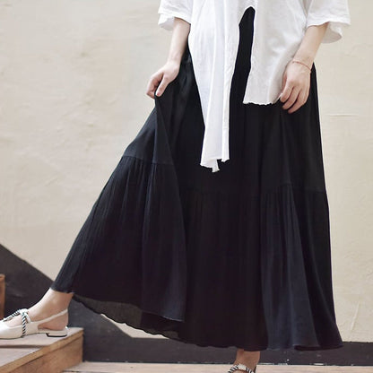Uni Farbiger Baumwoll Leinen Rock mit Faltendetail | Ideal für Frühling und Sommer