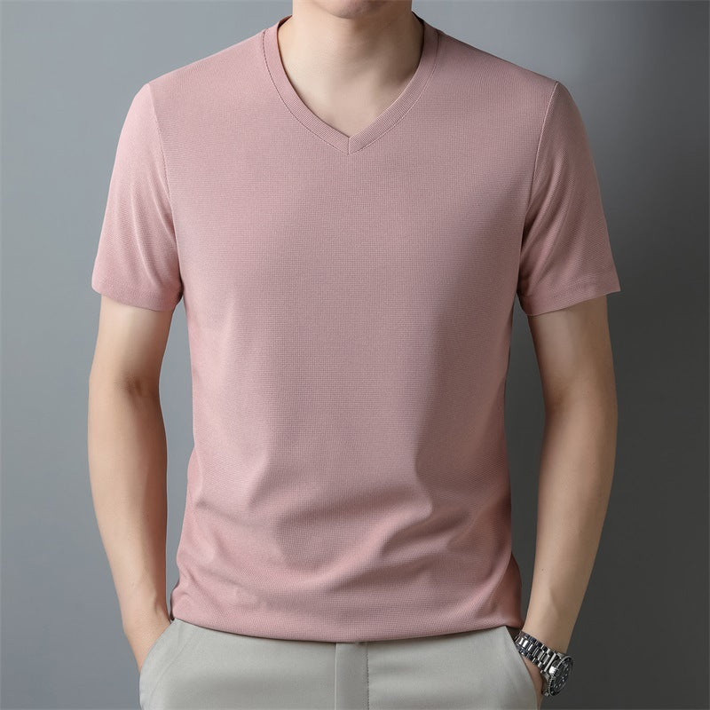 Herren Dünnes Uni-Farbenes V-Ausschnitt Kurzarm-Shirt Ideal für den Sommer