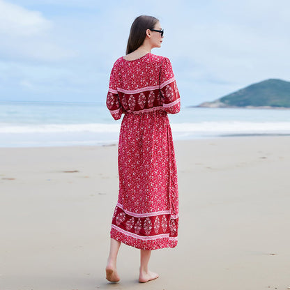 Langärmeliges Übergrößen-Kleid mit Blumenmuster und V-Ausschnitt | Ideal für Frühling und Herbst