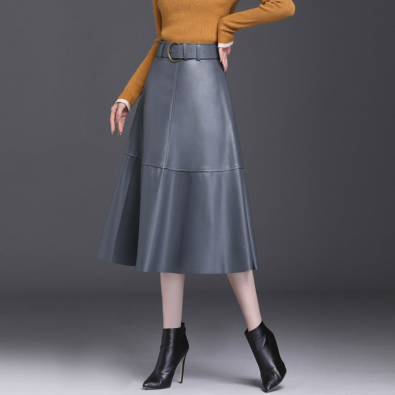 PU Leder A-Linien Faltenrock Lang mit Hoher Taille | Ideal für Herbst und Winter