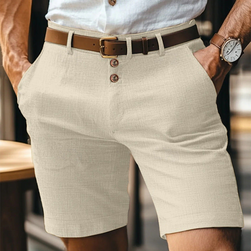 Herren Leinen Einfarbige Button-Shorts | Ideal für den Sommer