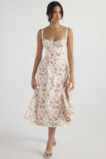 Blumengemustertes Damenkleid mit Riemen I Ideal für Frühling und Sommer
