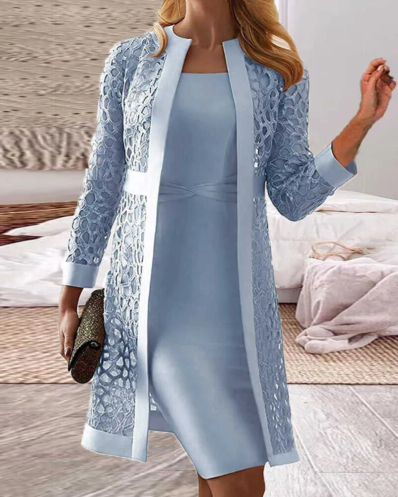 Spitzen-Kleid-Cardigan-Zweiteiler | Ideal für Frühling und Herbst