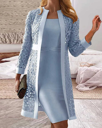Spitzen-Kleid-Cardigan-Zweiteiler | Ideal für Frühling und Herbst