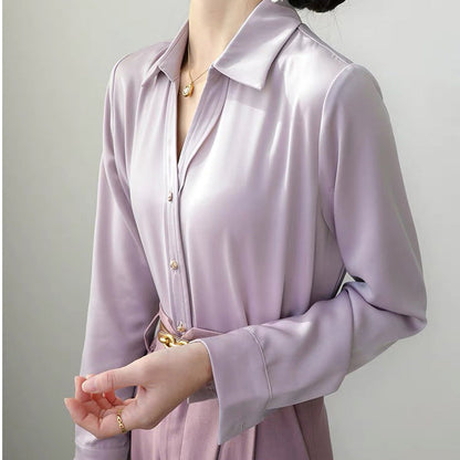 Damen Langärmliges Unifarbenes Polyester Hemd | Ideal für Alle Jahreszeiten