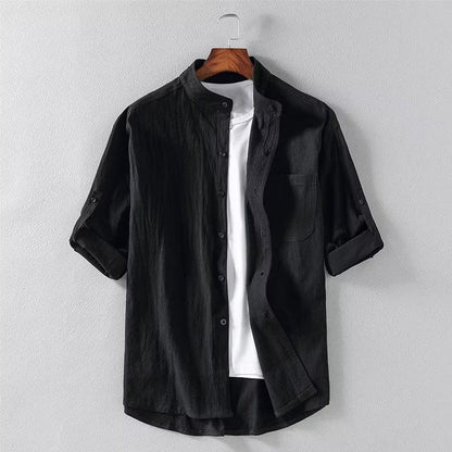 Herren Kurzarm Leinenmischung Cardigan-Hemd Ideal für den Sommer