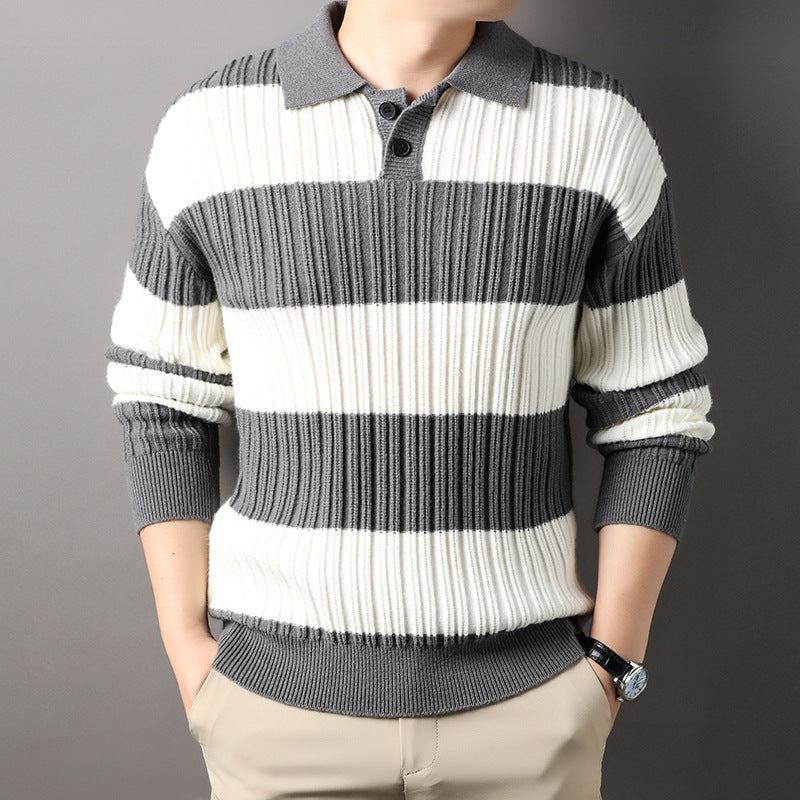 Herren Locker Gestreifter Pullover mit Langen Ärmeln, ideal für Herbst und Winter
