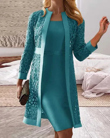Spitzen-Kleid-Cardigan-Zweiteiler | Ideal für Frühling und Herbst
