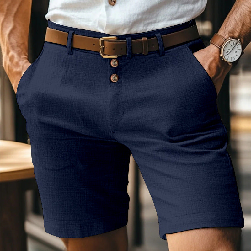 Herren Leinen Einfarbige Button-Shorts | Ideal für den Sommer