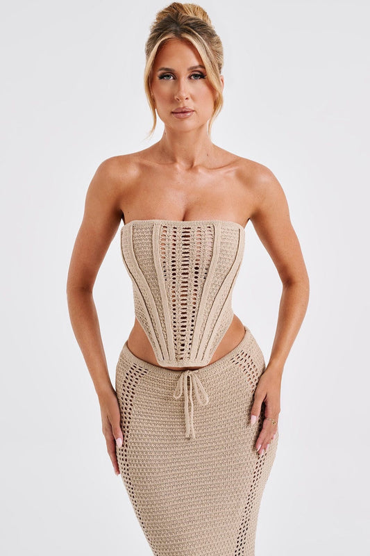 Rückenfreies Bandeau Strickkleid Set mit Schlauchoberteil | Ideal für den Sommer