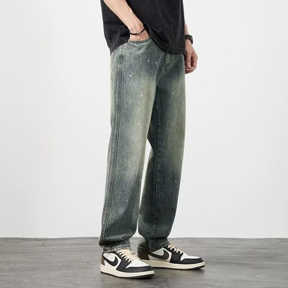 Herren Jeans mit Hoher Taille und Used-Look im Geraden Schnitt I Ideal für Frühling und Herbst