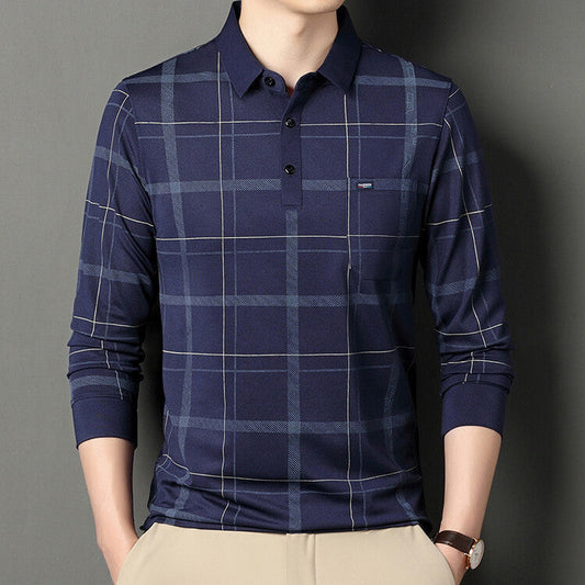 Herren Gestreiftes Polo-Kragen Langarm T-Shirt | Ideal für Herbst