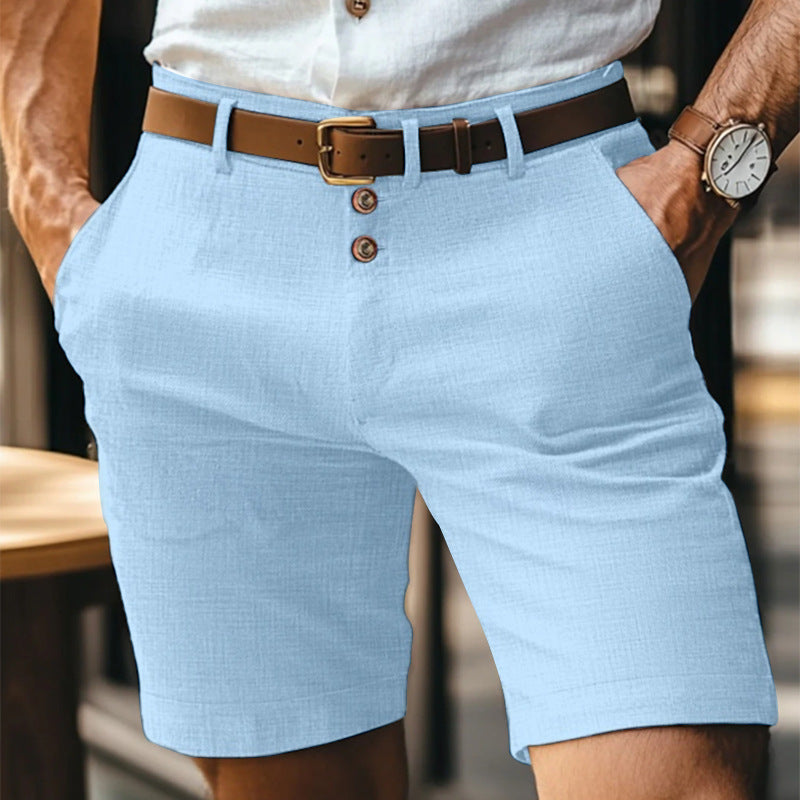 Herren Leinen Einfarbige Button-Shorts | Ideal für den Sommer