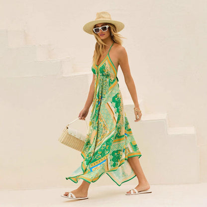 Schulterfreies V-Ausschnitt Spaghettiträger Kleid mit Blumenmuster | Ideal für Frühling und Sommer