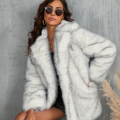 Damen Mantel mit Pelzkragen und Taschen | Ideal für Herbst und Winter