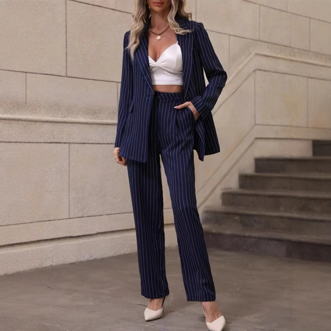 Gestreiftes Langarm Blazer und Hose Anzug | Ideal für Frühling und Herbst