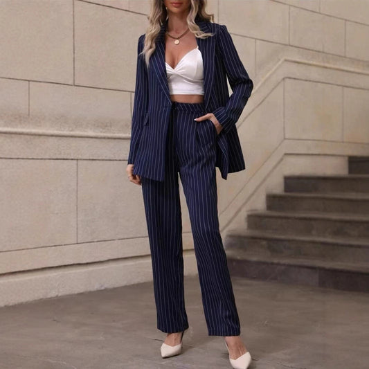 Gestreiftes Langarm Blazer und Hose Anzug | Ideal für Frühling und Herbst