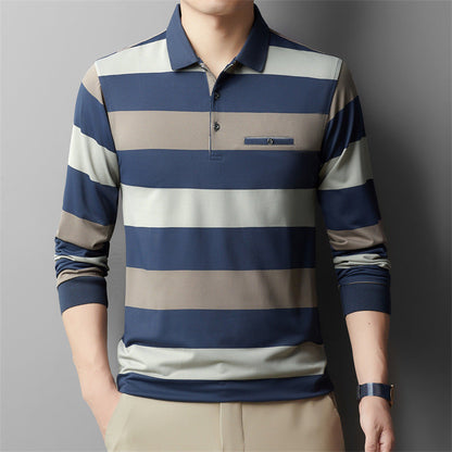 Herren Colorblock Gestreiftes Langarm Hemd mit Kragen | Ideal für Frühling und Herbst