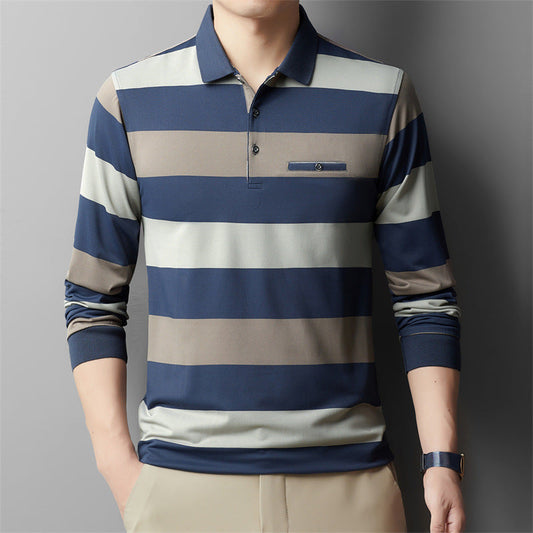 Herren Colorblock Gestreiftes Langarm Hemd mit Kragen | Ideal für Frühling und Herbst