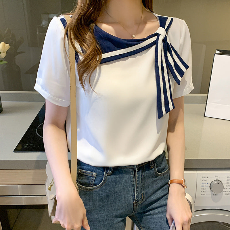 Bow Tie Chiffon Pullover Bluse mit langen Ärmeln | Ideal für den Frühling