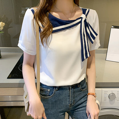 Bow Tie Chiffon Pullover Bluse mit langen Ärmeln | Ideal für den Frühling