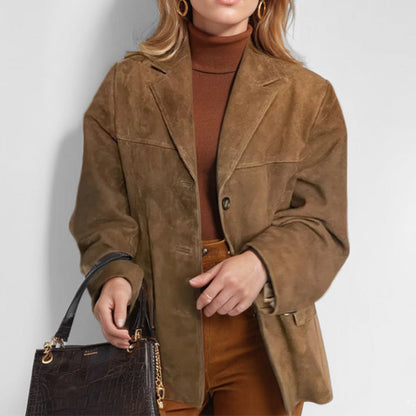 Taillierter Damen-Lederblazer mit Knopfverschluss | Ideal für Frühling und Herbst