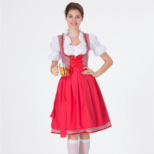 Deutsches Bierfest Kellnerin Dirndl Kostüm in Rot Grün oder Blau | Ideal für Festivals