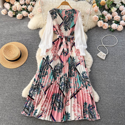 Bedrucktes Maxi Kleid mit Langen Ärmeln und Ethnischen Mustern | Ideal für Frühling und Sommer
