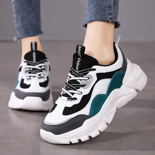 Damen-Laufschuhe mit Hoch Elastischer Dicker Sohle Weicher EVA-Sohle und Schnürung | Ideal für Frühling und Herbst