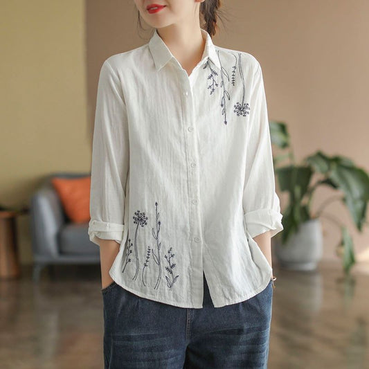 Damen Langarmshirt aus 100% Baumwolle mit Stickerei | Ideal für Frühling und Herbst