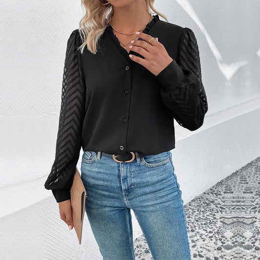 Cardigan-Top mit V-Ausschnitt, Spitzeneinsatz und Schnallenverschluss | Ideal für den Herbst