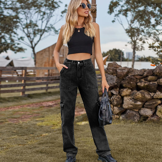 Retro Gewaschene Gerade Denim Jeans mit Halbelastischem Bund | Ideal für Alle Jahreszeiten