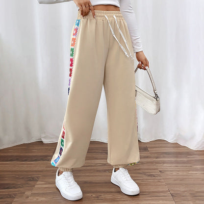 Frauen Hoch Taillierte Gestreifte Sweatpants mit Naht | Ideal für Alle Jahreszeiten