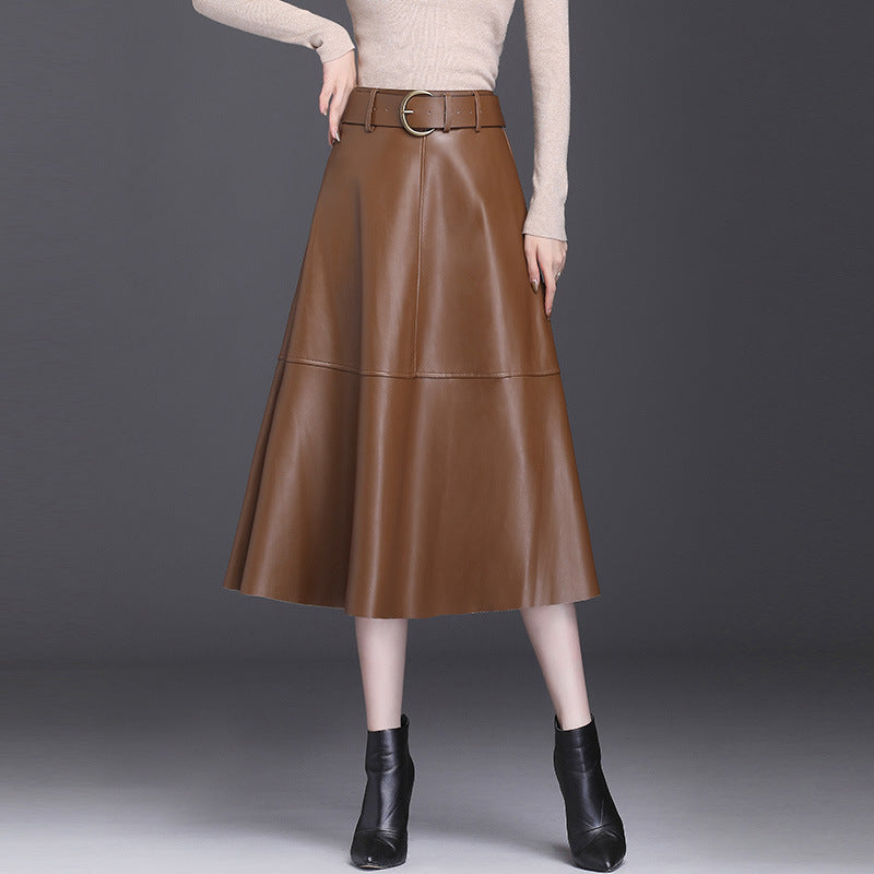 PU Leder A-Linien Faltenrock Lang mit Hoher Taille | Ideal für Herbst und Winter