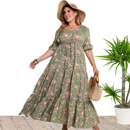 Bohemian Blumendruck Lockeres Kleid mit halben Ärmeln | Ideal für Frühling und Sommer