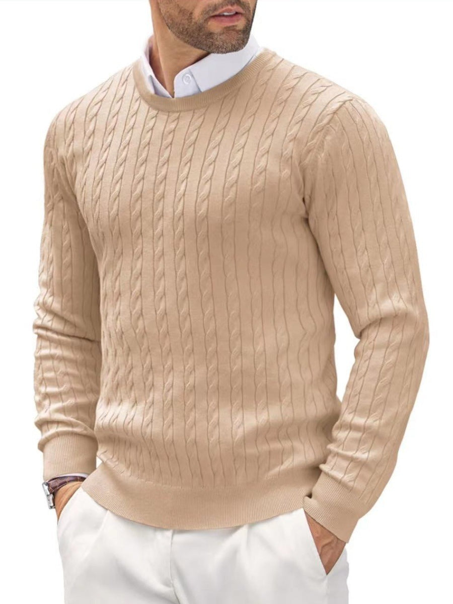 Herren Rundhals Slim-Fit Strickpullover mit gedrehtem Muster, ideal für den Herbst