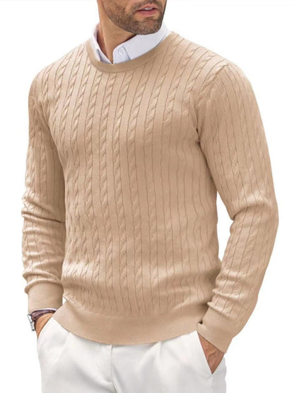 Herren Rundhals Slim-Fit Strickpullover mit gedrehtem Muster, ideal für den Herbst