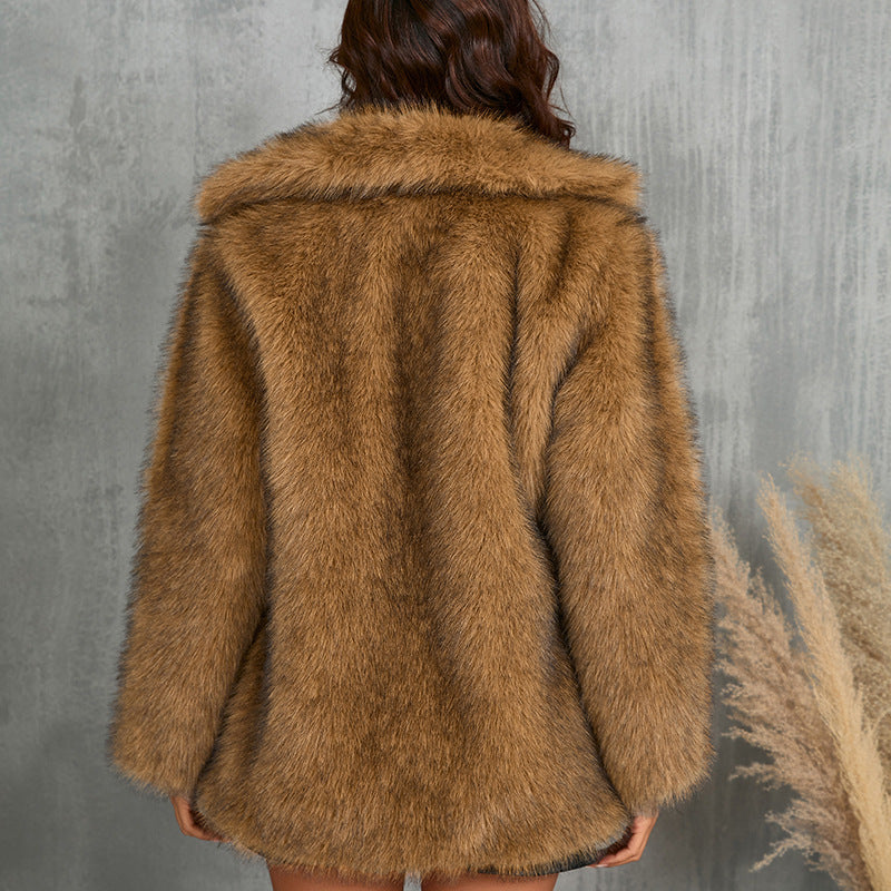 Damen Mantel mit Pelzkragen und Taschen | Ideal für Herbst und Winter